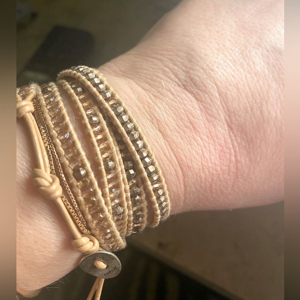 Chan Luu Beige and Crystal 5 row wrap bracelet